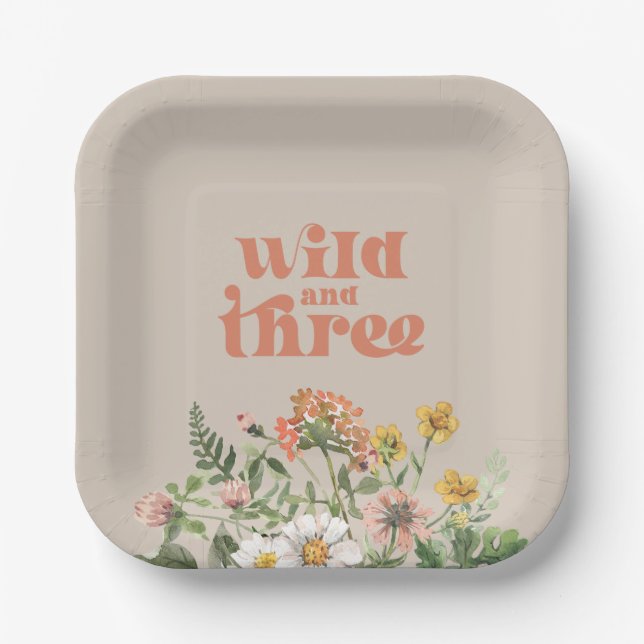 Wild and Three Wildflower Party Paper Plates (Front)