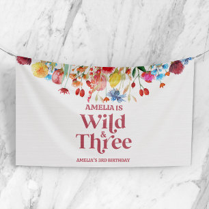 Wild and Three Wildflower Third 3rd Birthday Party Banner