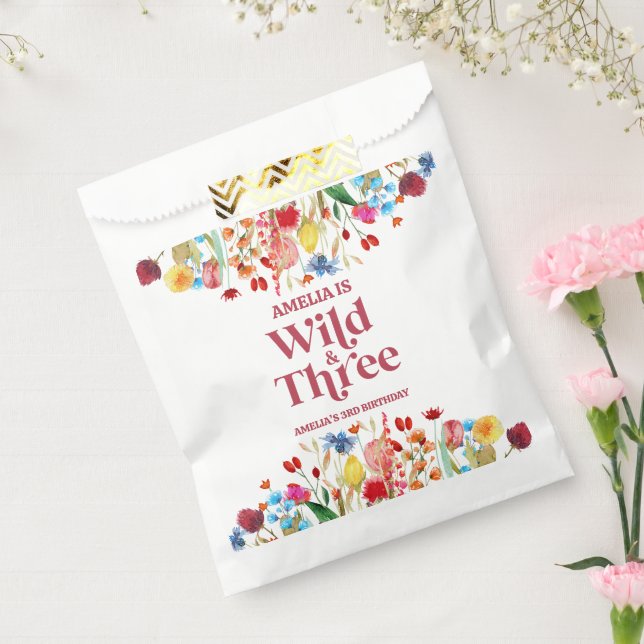 Wild and Three Wildflower Third 3rd Birthday Party Favour Bag (Sealed)