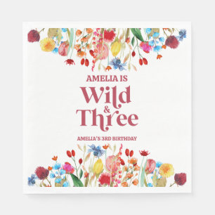 Wild and Three Wildflower Third 3rd Birthday Party Napkin