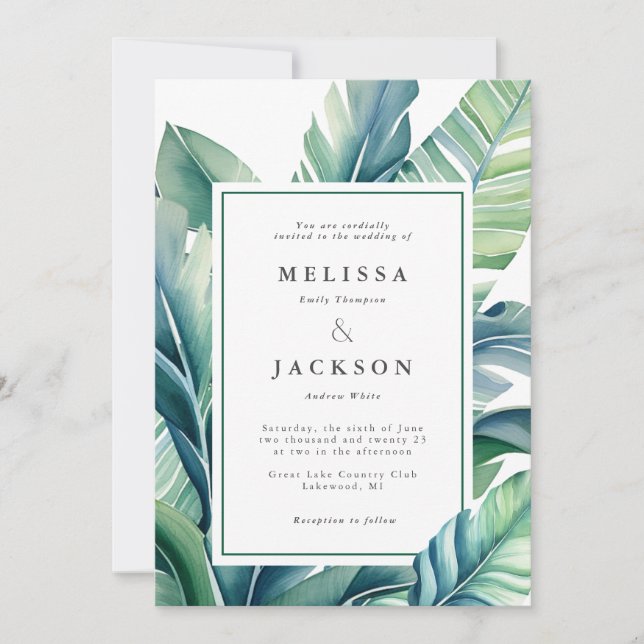 Wild and Tropical Leaves Exotic Foliage  Invitation (Front)