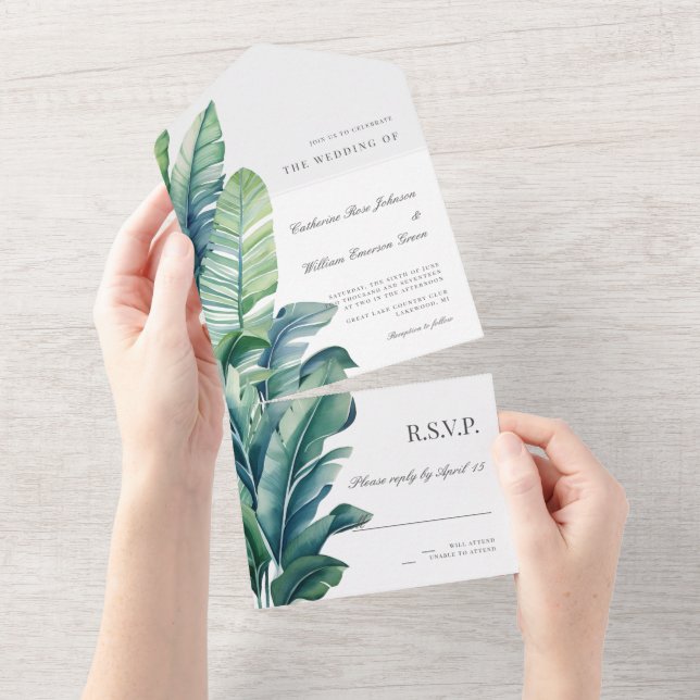 Wild and Tropical Leaves Exotic Foliage Wedding  All In One Invitation (Tearaway)