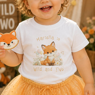 Wild and Two Custom Name 2nd Birthday Baby T-Shirt