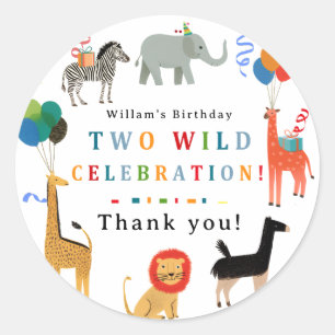 Wild and Whimsical 2nd Birthday Classic Round Sticker