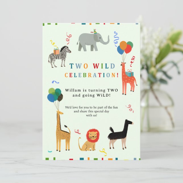 Wild and Whimsical 2nd Birthday Invitation (Standing Front)