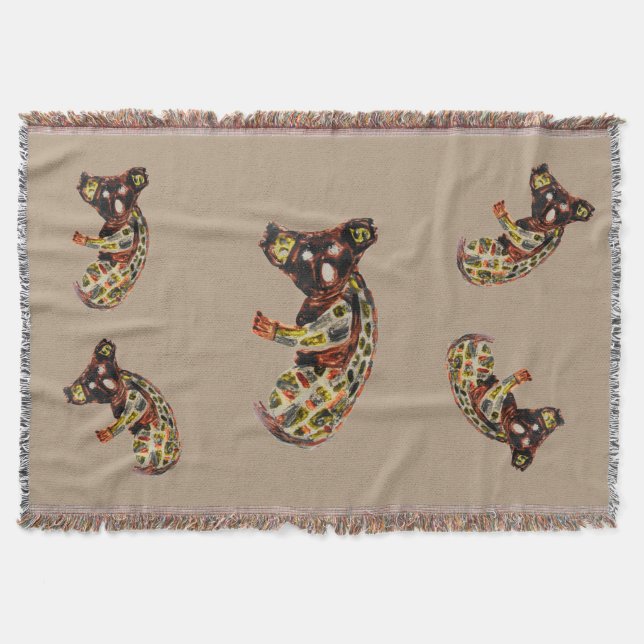 Wild Animal Aboriginal Art Koalas Throw Blanket (Front)