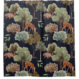 Wild Animal Bear Deer Pattern Shower Curtain