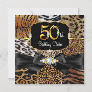 Wild Animal Gold black Diamond 50th Birthday party Invitation