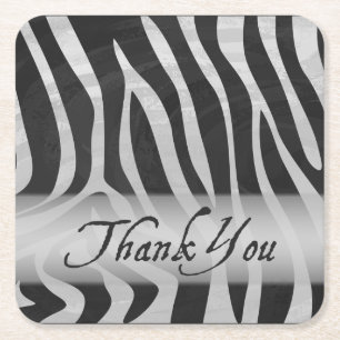 Wild Animal Grey Pattern Thank You Square Paper Coaster