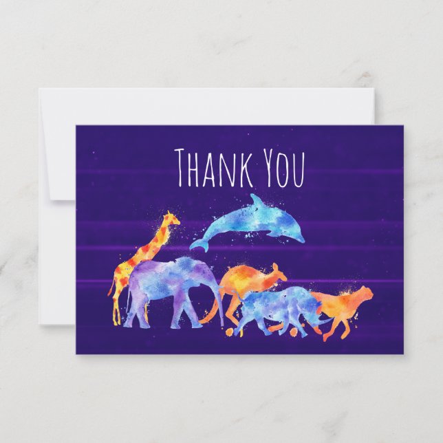 Wild Animal Herd on Purple Abstract  Thank You (Front)