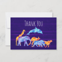 Wild Animal Herd on Purple Abstract Thank You