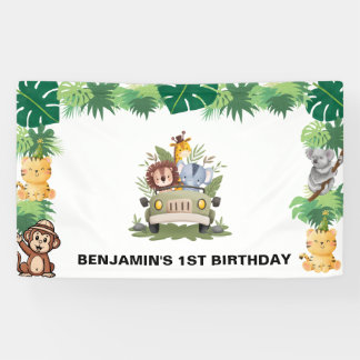 Wild animal jungle safari boy birthday parade banner