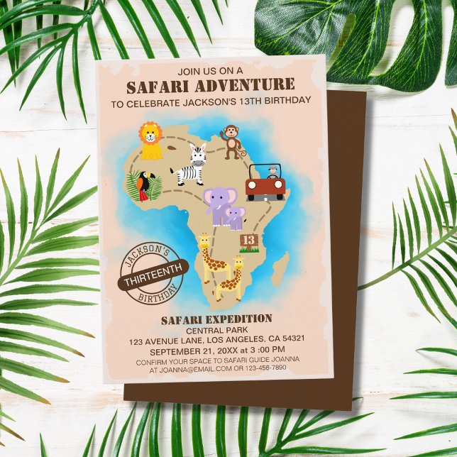 Wild Animal Jungle Safari Map Kids Birthday Invitation (Creator Uploaded)