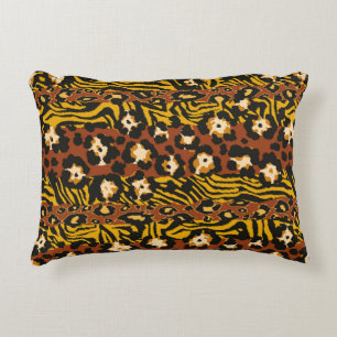 Wild animal leopard and tiger skins patchwork abst decorative cushion