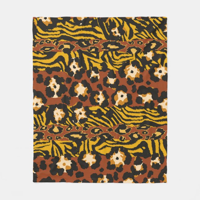 Wild animal leopard and tiger skins patchwork abst fleece blanket (Front)