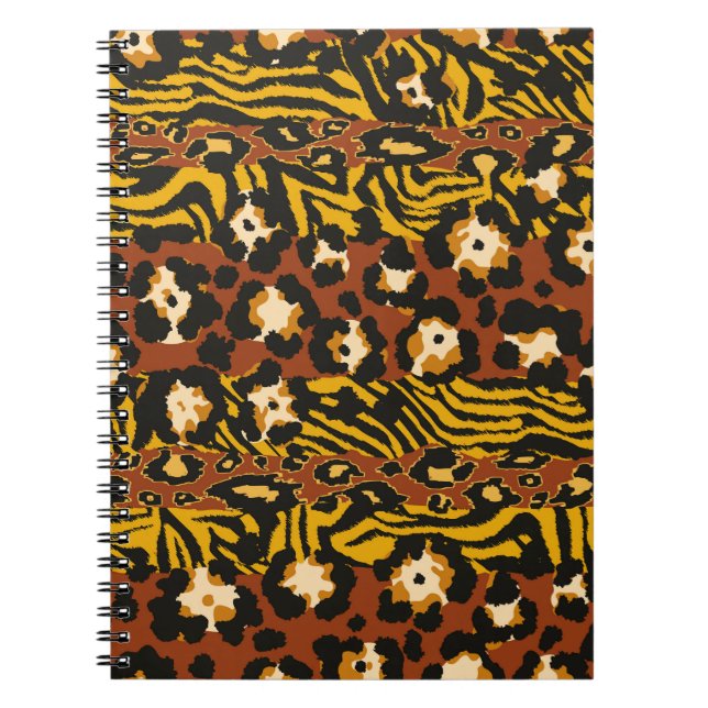 Wild animal leopard and tiger skins patchwork abst notebook (Front)