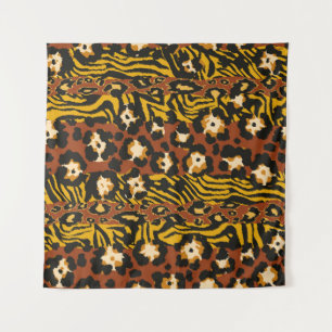 Wild animal leopard and tiger skins patchwork abst tapestry