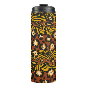 Wild animal leopard and tiger skins patchwork abst thermal tumbler