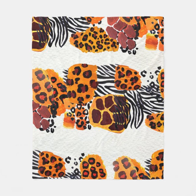 Wild animal mix seamless pattern. Jaguar, leopard, Fleece Blanket (Front)