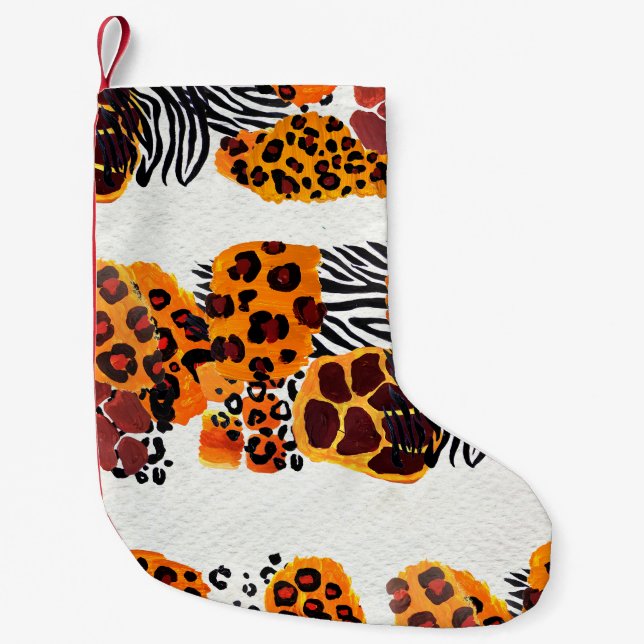 Wild animal mix seamless pattern. Jaguar, leopard, Small Christmas Stocking (Front)