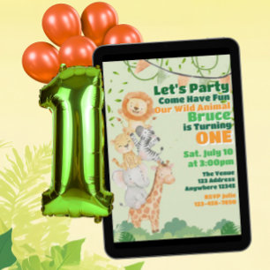 Wild Animal One, Stacked Animal 1st Birthday Invitation