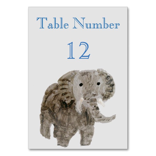 Wild Animal Painting Elephant Table Number (Front)
