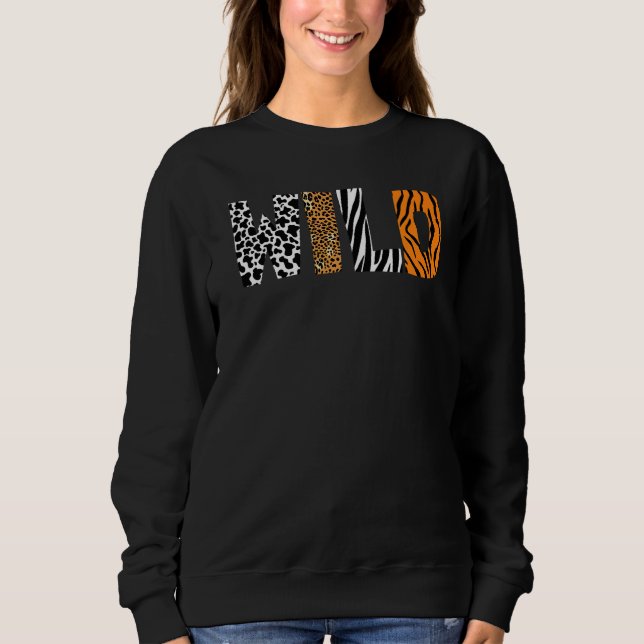 Wild Animal Pattern Cow Leopard Zebra Tiger Animal Sweatshirt (Front)