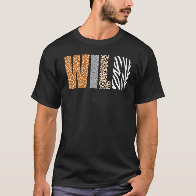 Wild Animal Pattern Giraffe Wolf Leopard Zebra Ani T-Shirt (Front)