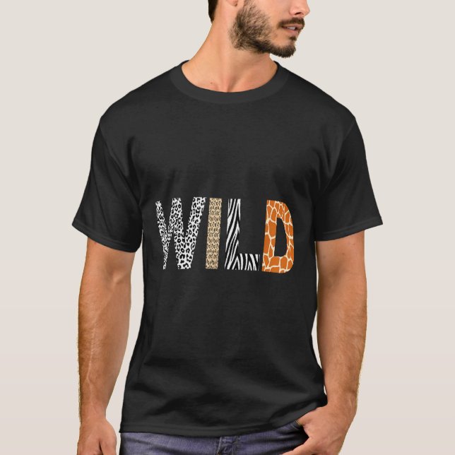 Wild Animal Pattern Giraffe Wolf Leopard Zebra Ani T-Shirt (Front)