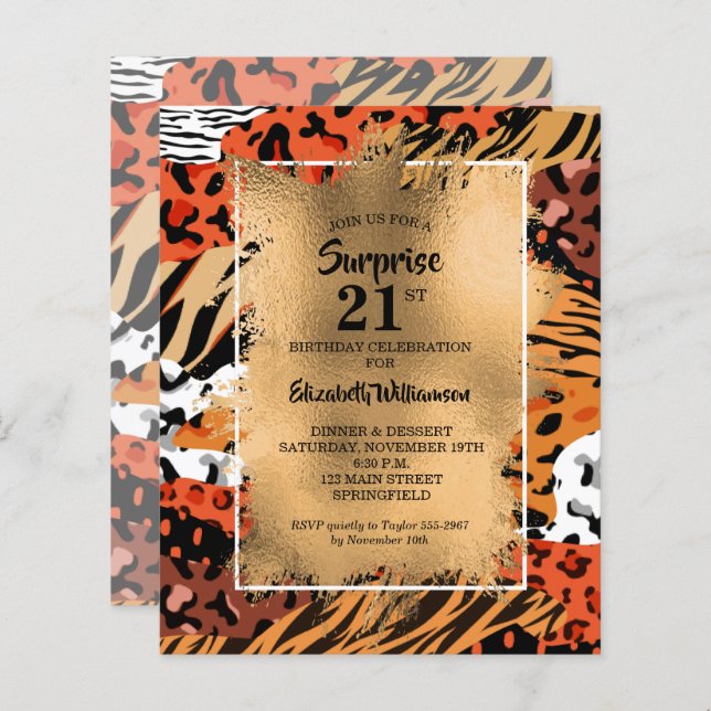 Wild Animal Print Birthday Party Invitations (Front/Back)