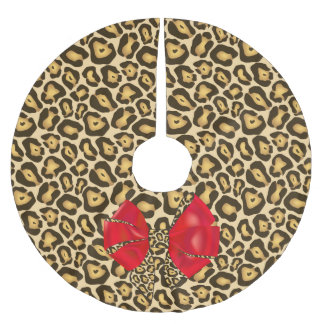 Wild Animal Print Jaguar with Red Bow Brushed Polyester Tree Skirt