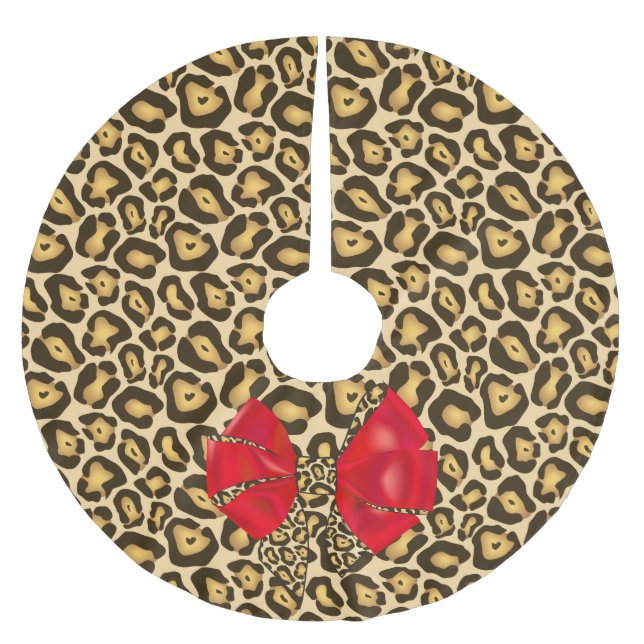 Wild Animal Print Jaguar with Red Bow Brushed Polyester Tree Skirt (Front)