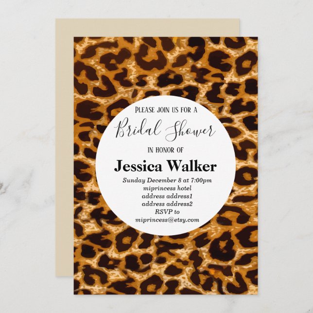 wild animal print, Leopard ,cheetah bridal shower Invitation (Front/Back)