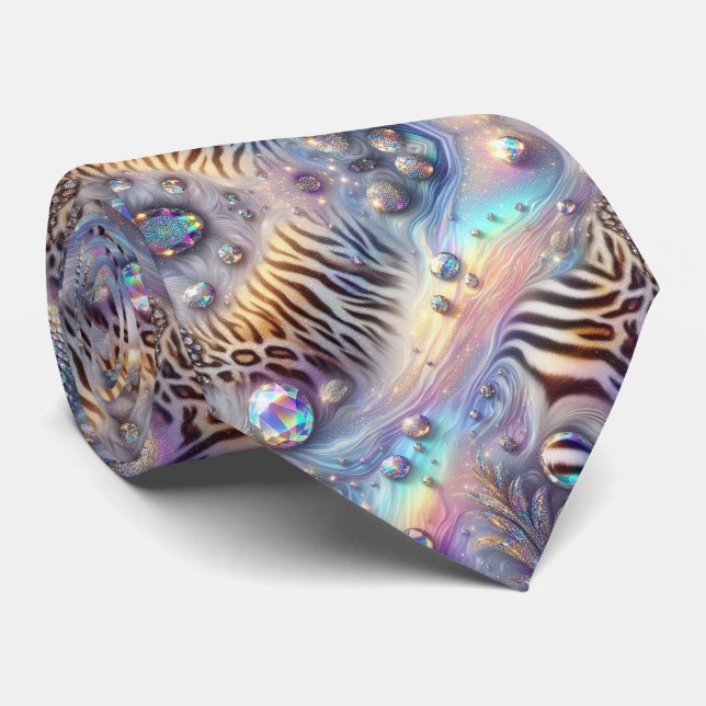 Wild Animal Print Opal Spotted Neck Tie (Rolled)