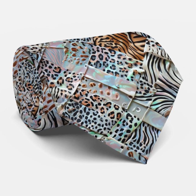 Wild Animal Print Opal Spotted Neck Tie (Rolled)