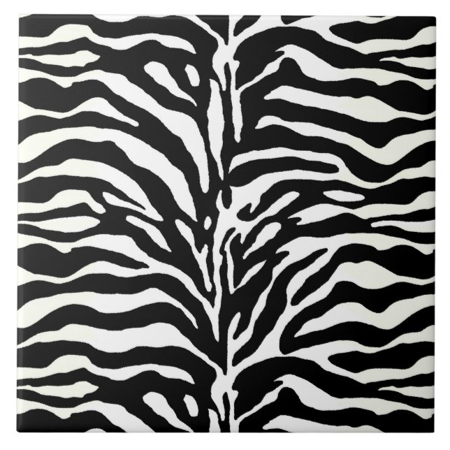 Wild Animal Print, Zebra in Black and White Ceramic Tile (Front)