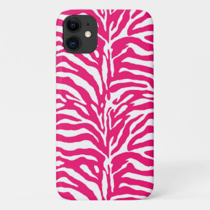 Wild Animal Print, Zebra in Fuchsia Pink and White iPhone 11 Case
