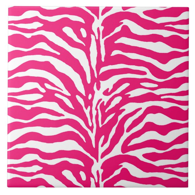 Wild Animal Print, Zebra in Fuchsia Pink and White Ceramic Tile (Front)