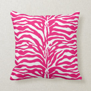 Wild Animal Print, Zebra in Fuchsia Pink and White Cushion