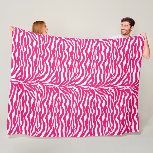 Wild Animal Print, Zebra in Fuchsia Pink and White Fleece Blanket (In Situ)