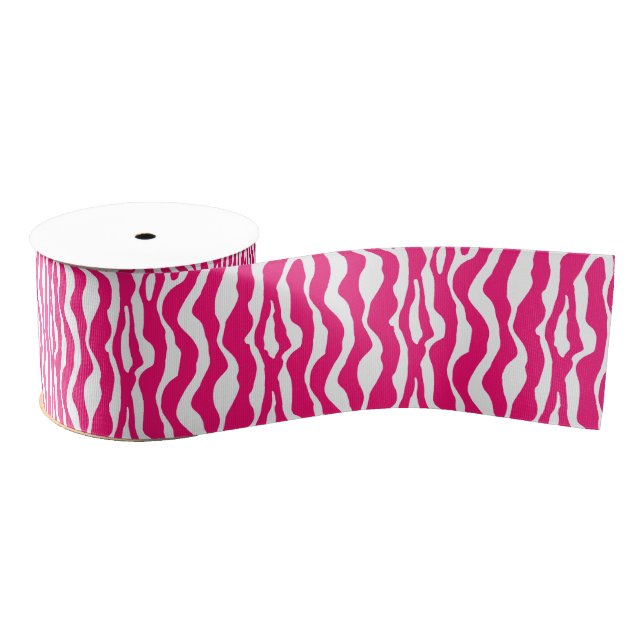 Wild Animal Print, Zebra in Fuchsia Pink and White Grosgrain Ribbon (Spool)