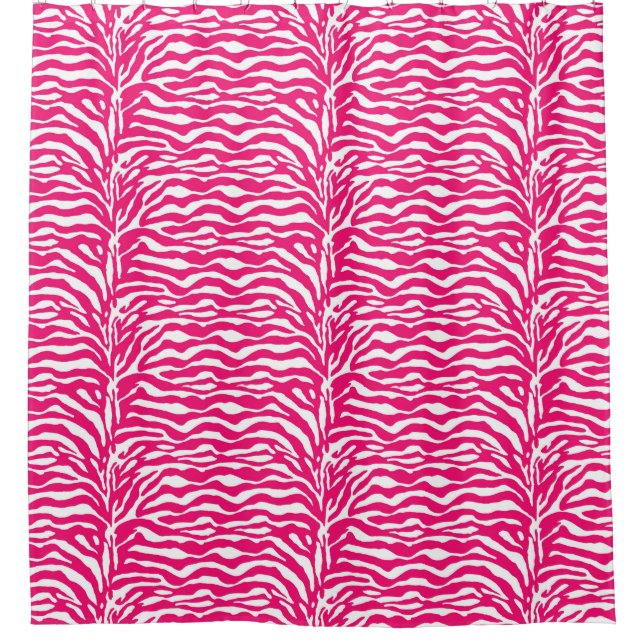Wild Animal Print, Zebra in Fuchsia Pink and White Shower Curtain (Front)