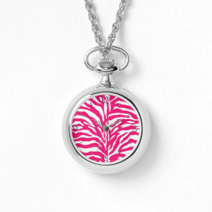 Wild Animal Print, Zebra in Fuchsia Pink and White Watch