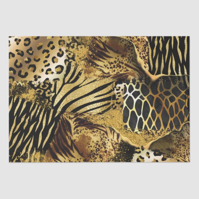 Wild animal skin pattern gold black pattern tissue paper (Front)