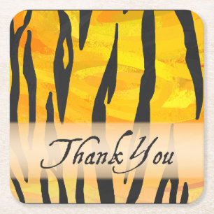 Wild Animal Tiger Stripe Thank You Square Paper Coaster