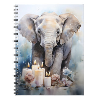 Wild Animal With Candles And Flowers Elephant Notebook