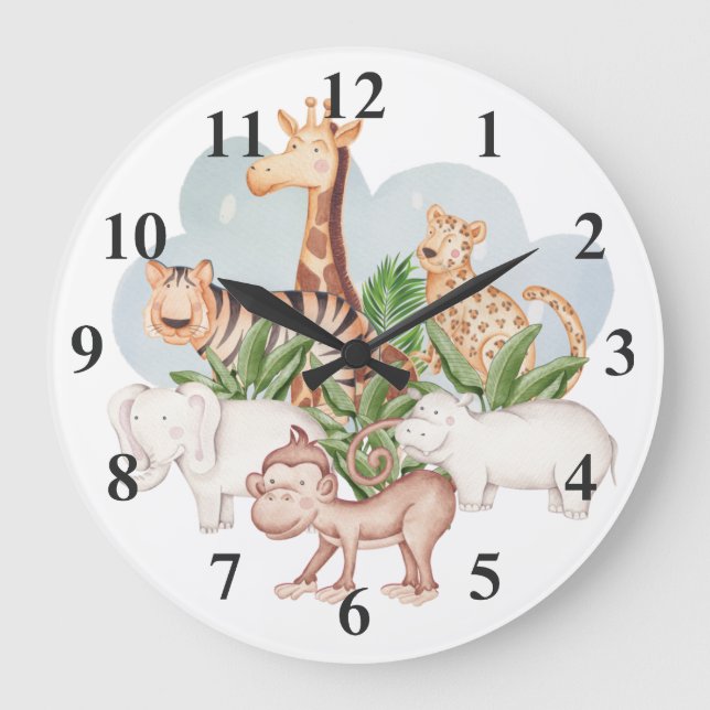 wild Animal With Jungle Tree Large Clock (Front)