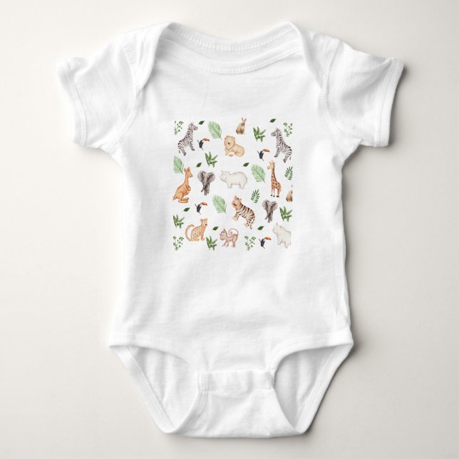 wild Animal With Jungle Tree pattern Baby Bodysuit (Front)