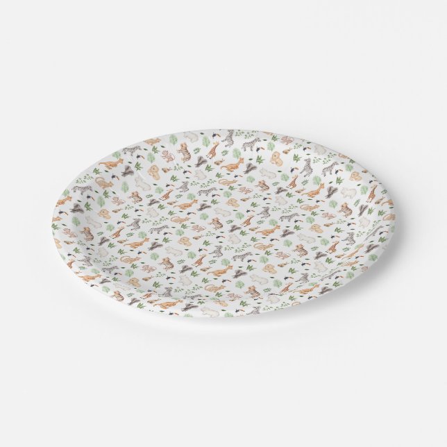 wild Animal With Jungle Tree pattern Paper Plate (Angled)