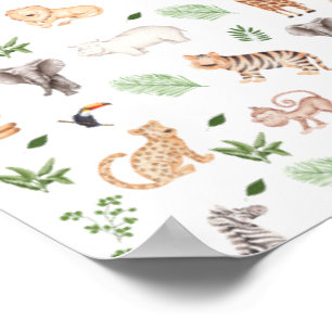 wild Animal With Jungle Tree pattern Poster